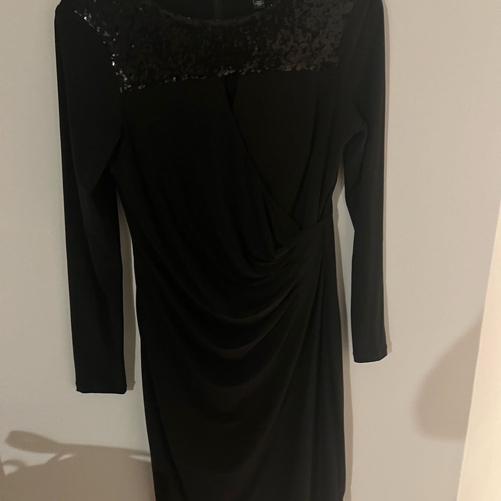 Ralph Lauren Black Long Sleeve Ruched Sheath Dress